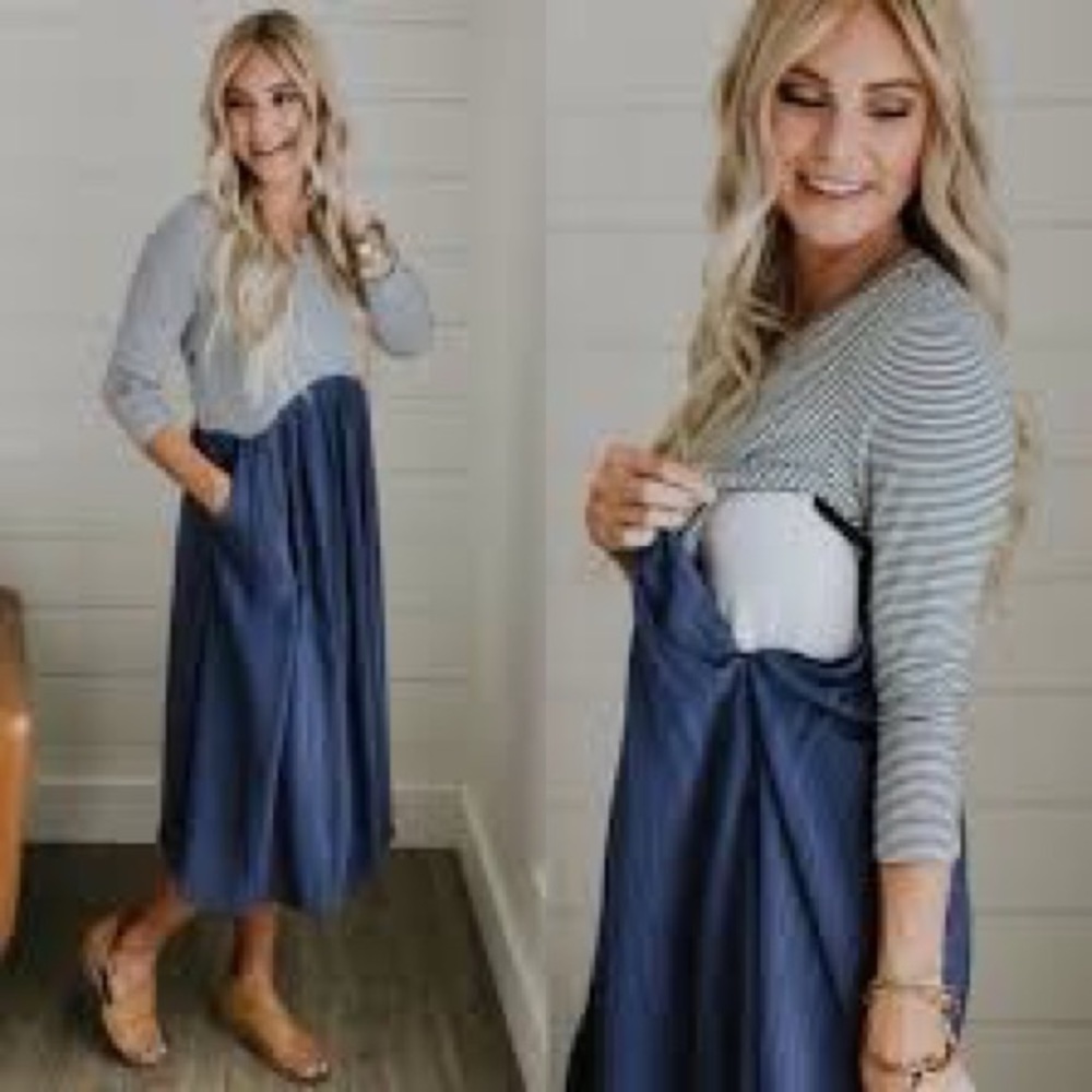 Roolee Retten Stripe Mom Midi in Navy